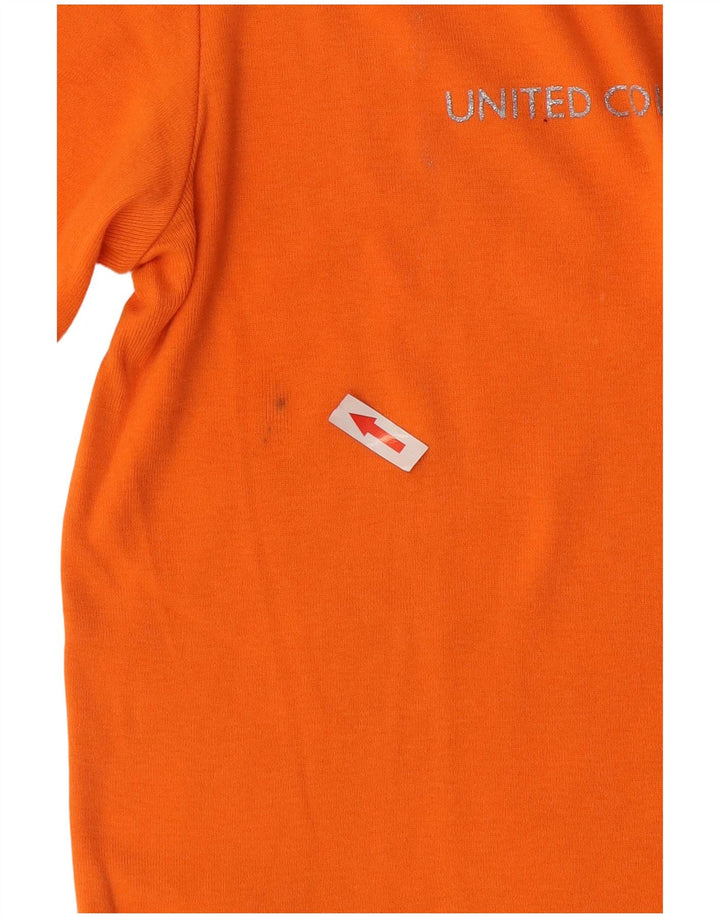 Benetton Dame Grafisk T-Shirt Top UK 14 Medium Orange