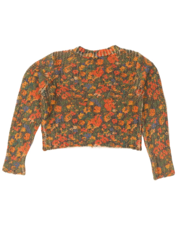 Zara Womens Crop Crew Neck Jumper Sweater UK 14 Medium Multicolored Floral