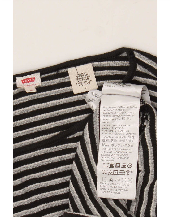 Levi's Womens Crop Top Langærmet UK 12 Mellem sort stribet bomuld