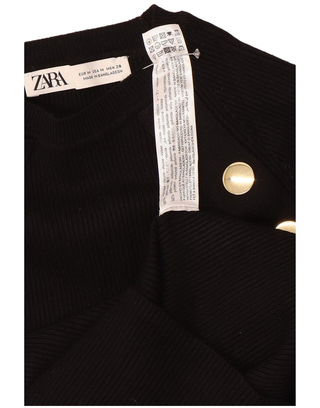 Zara Womens Crop Top Langærmet UK 12 Medium Black Viscose
