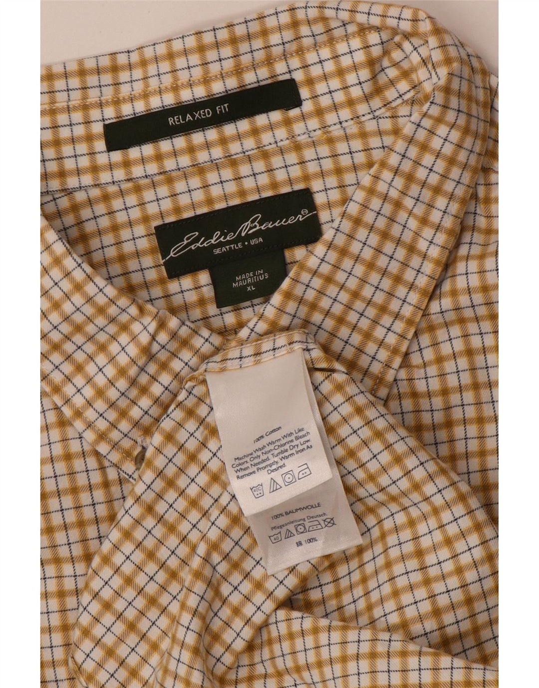 EDDIE BAUER Herre Relaxed Fit Flanellskjorte XL Gul ternet bomuld