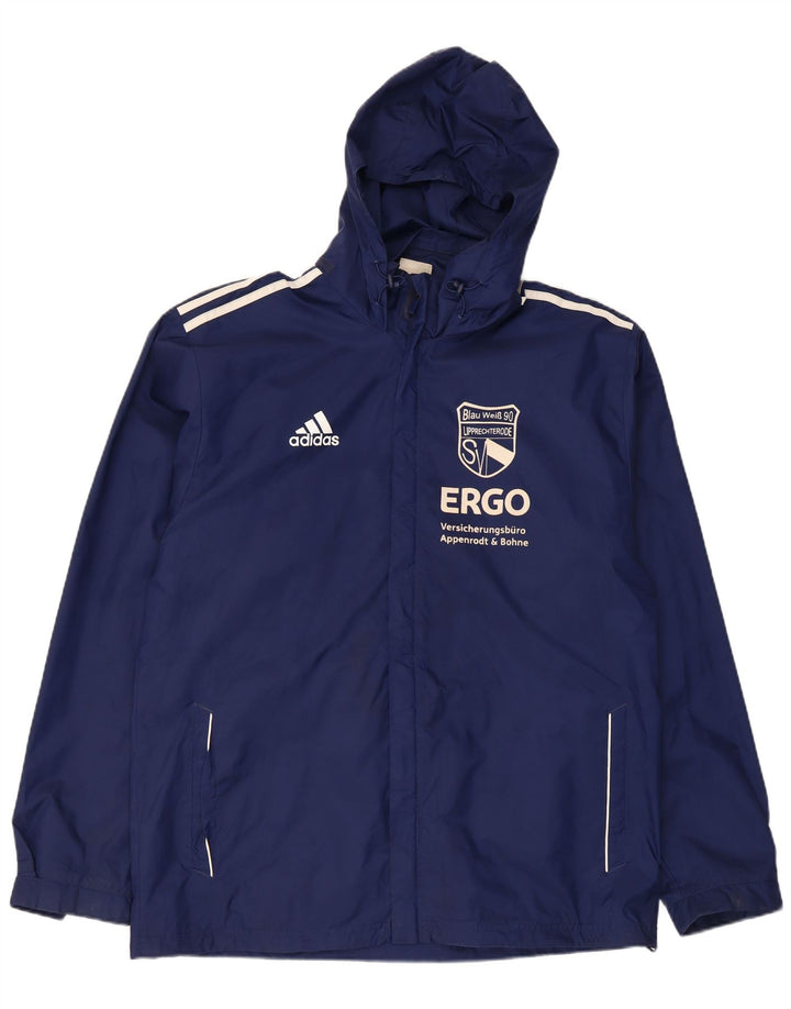 Adidas grafisk regnjakke med hætte til mænd UK 44/46 Stor marineblå polyamid