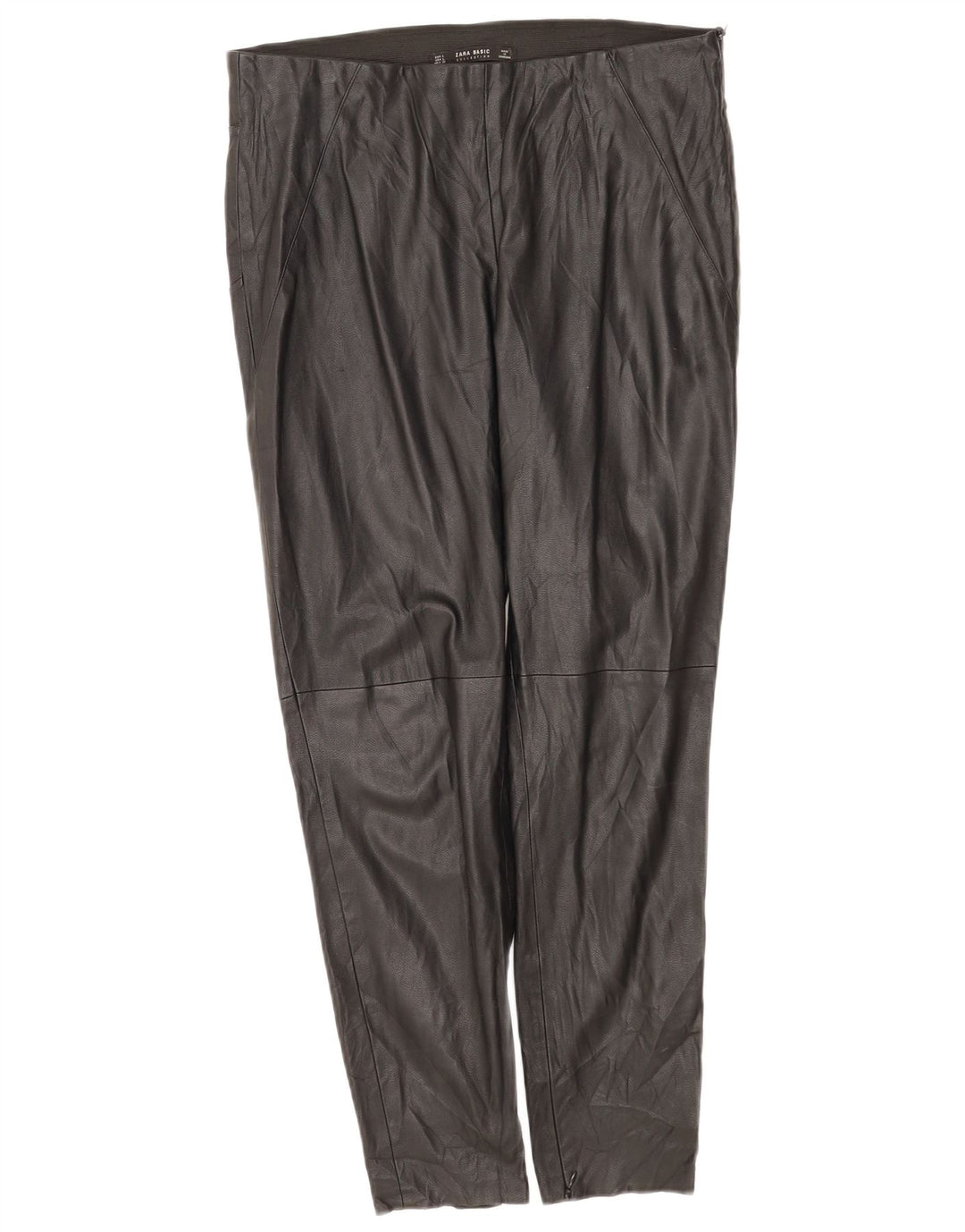 Zara Dame Slim Faux Læder Bukser Large W34 L27 Sort Polyurethan