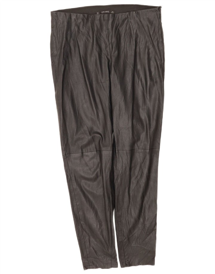 Zara Dame Slim Faux Læder Bukser Large W34 L27 Sort Polyurethan