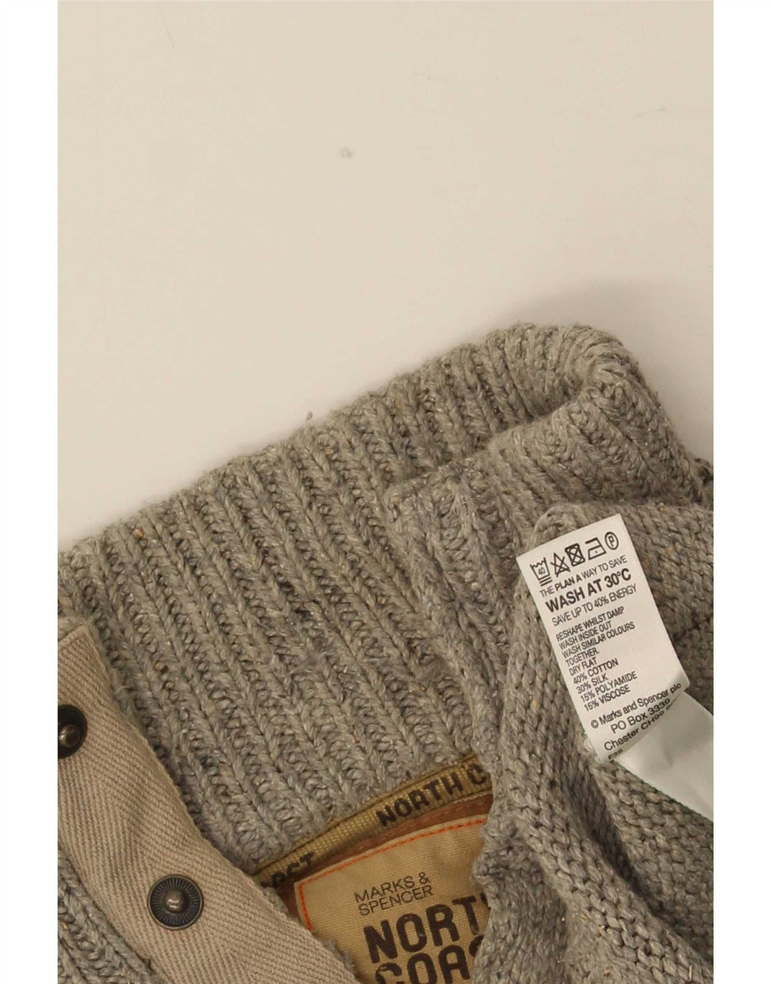 Marks & Spencer Herre Button Neck Jumper Sweater Small Grey Flecked Bomuld