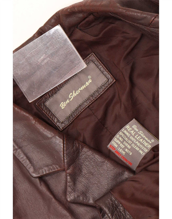 Ben Sherman Herre 3-knaps læderblazerjakke UK 38 Medium Brun