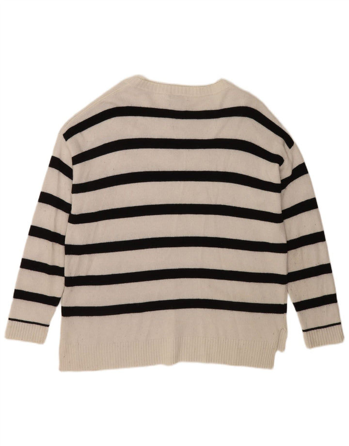 Massimo Dutti Herre Boat Neck Jumper Sweater Medium Hvid Stribet Viscose
