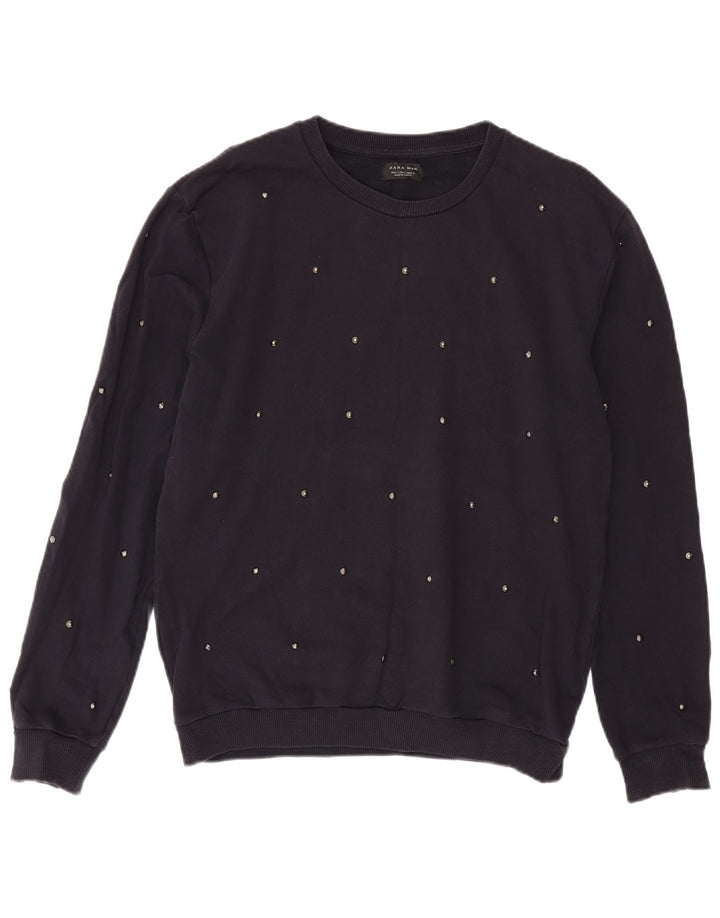 Zara Herre Sweatshirt Jumper Stor Marineblå Bomuld