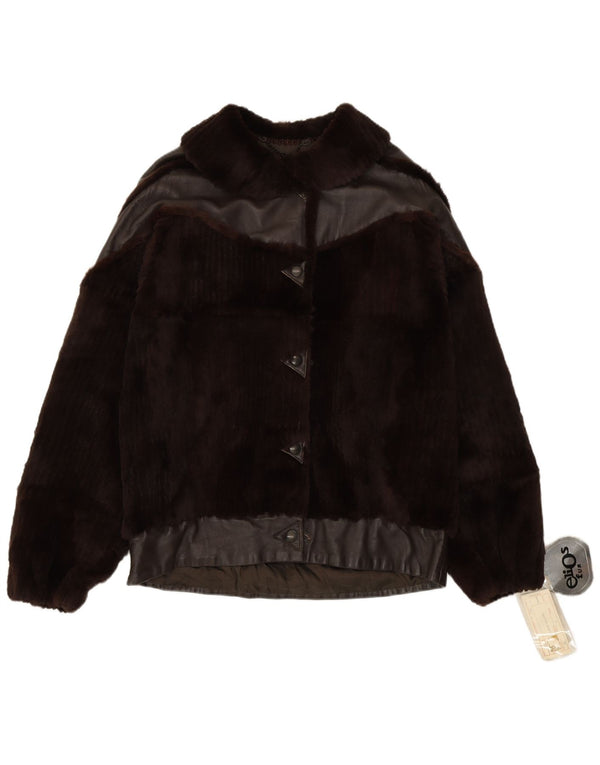 Elios Womens Fur Jacket IT 44 Medium Brown Leather