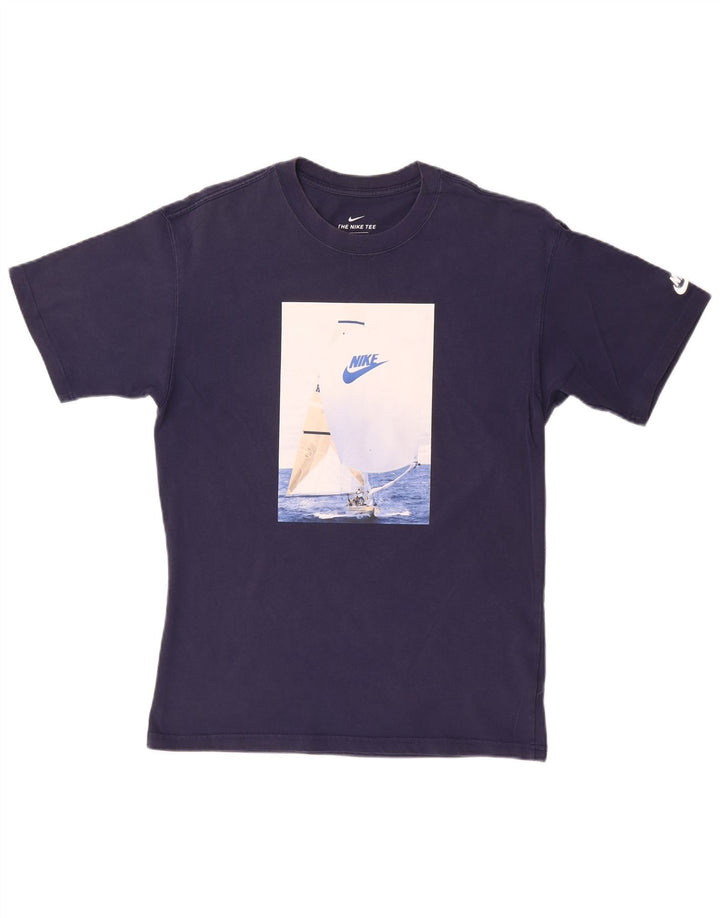 NIKE Mens Graphic T-Shirt Top Small Navy Blue Cotton