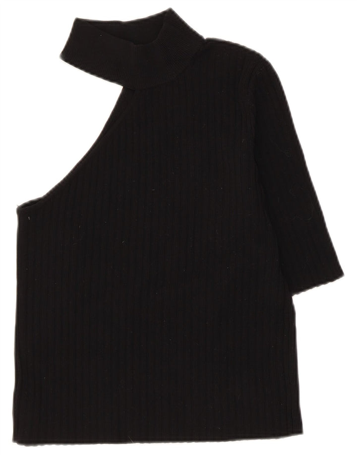 Zara Womens Crop One Shoulder Top UK 8 Small Black Nylon