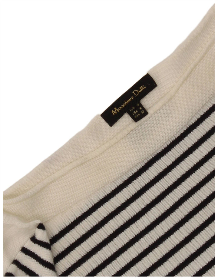 Massimo Dutti Dame Top 3/4 ærme UK 12 Medium Hvid Stribet Nautical