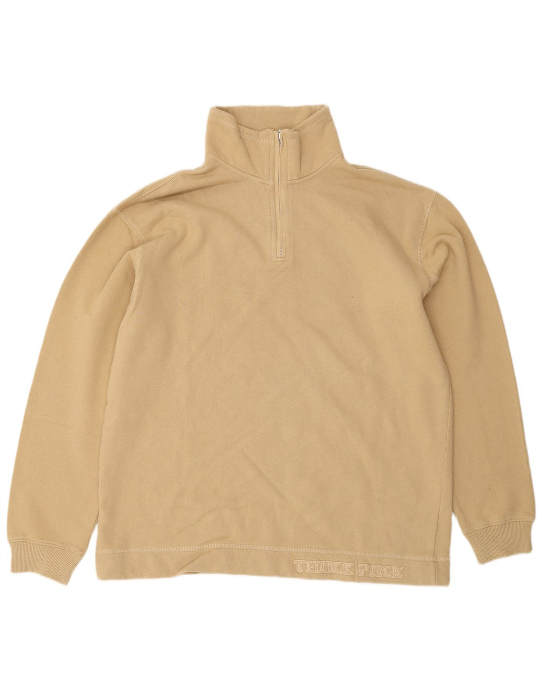 Tænk Pink Herre Zip Neck Sweatshirt Jumper Medium Beige Bomuld