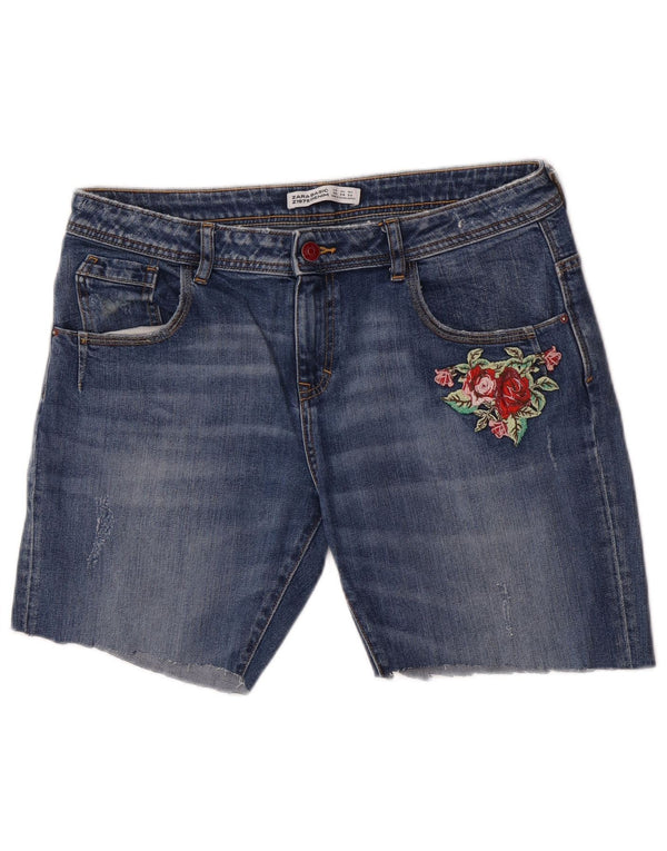Zara Dame Denim Shorts EU 40 Medium W30 Blue Floral