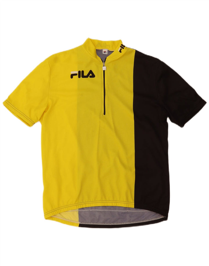 Fila Herre Grafisk Zip Neck Pullover Træningsdragt Top Stor Gul Colourblock