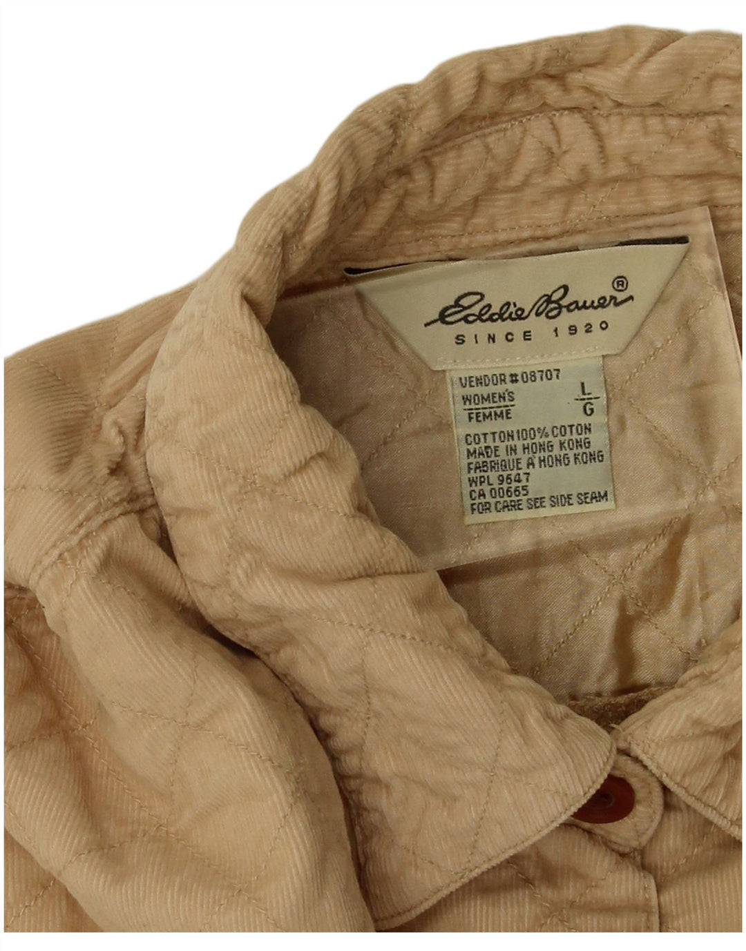 EDDIE BAUER Dame Oversized Corduroy Skjorte UK 16 Stor Beige Bomuld