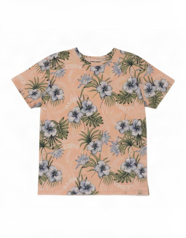 Jack & Jones Herre grafisk T-shirt Top XL Pink Blomsterbomuld