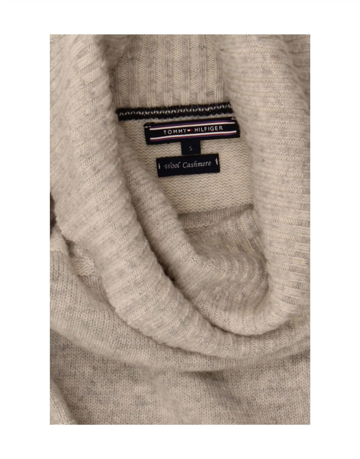 TOMMY HILFIGER Womens Roll Neck Jumper Sweater UK 10 Small Grey Striped