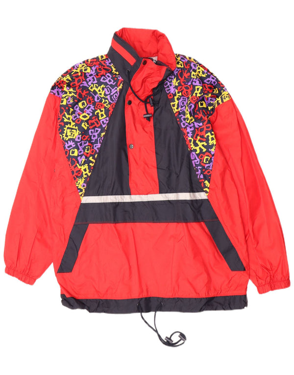 Vintage Herre Loose Fit Regnjakke med hætte EU 46 Small Red Colourblock