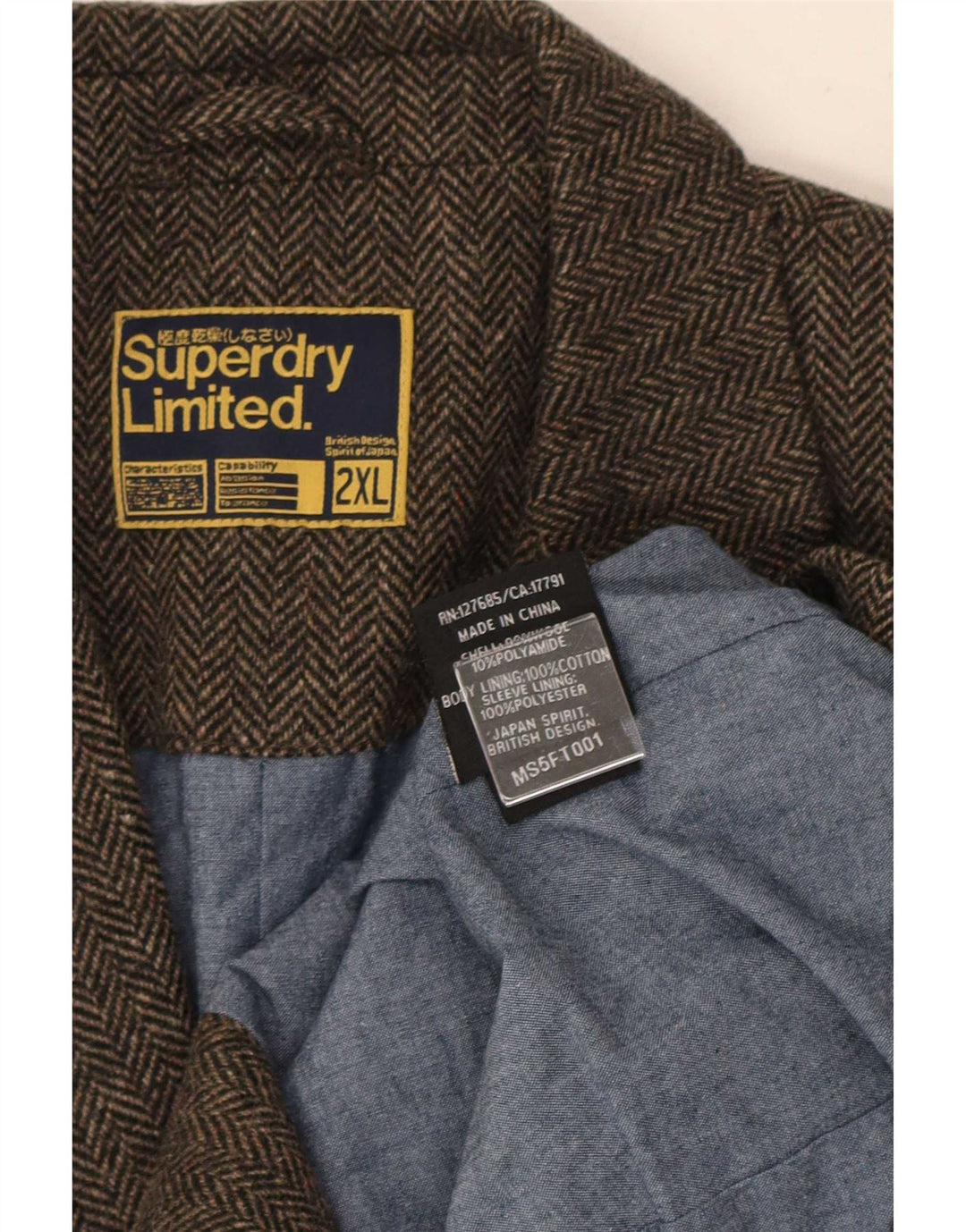 Superdry Herre 2-knaps blazerjakke UK 44 2XL brun sildebensbomuld