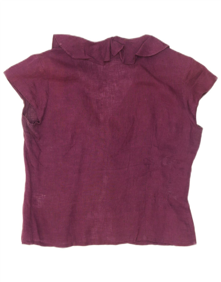 Blunauta Dame Kortærmet Flæse Front Skjorte Bluse IT 42 Medium Lilla