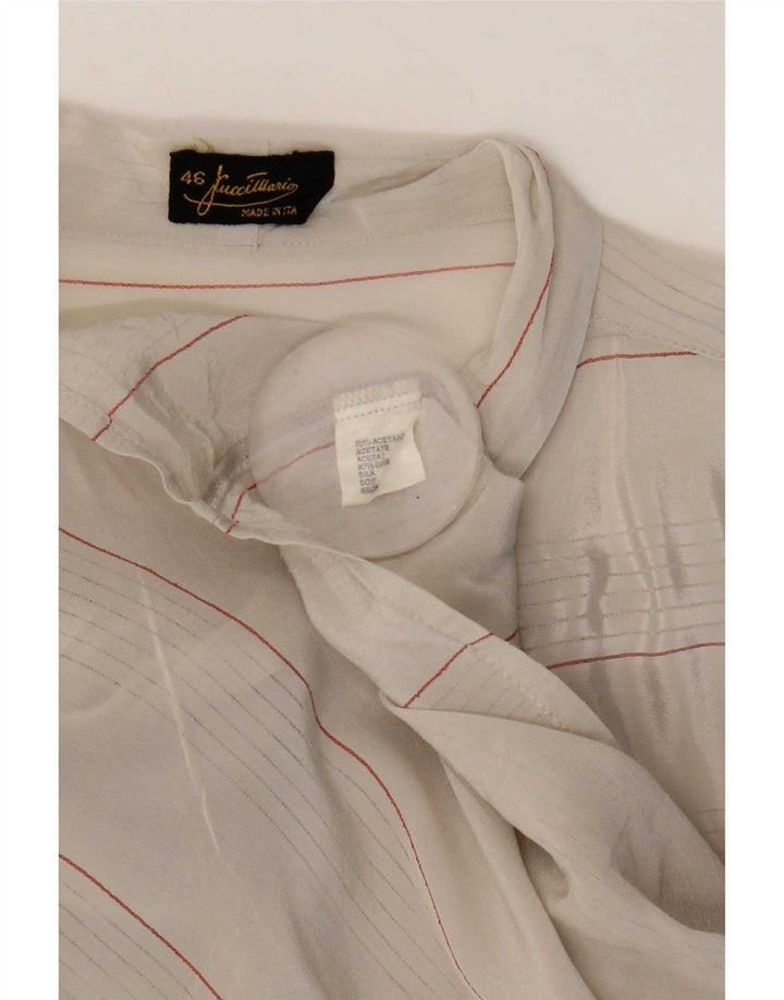 Mario Pucci Cecconi Dame Front Tie Shirt Bluse IT 46 Stor Beige Stribet