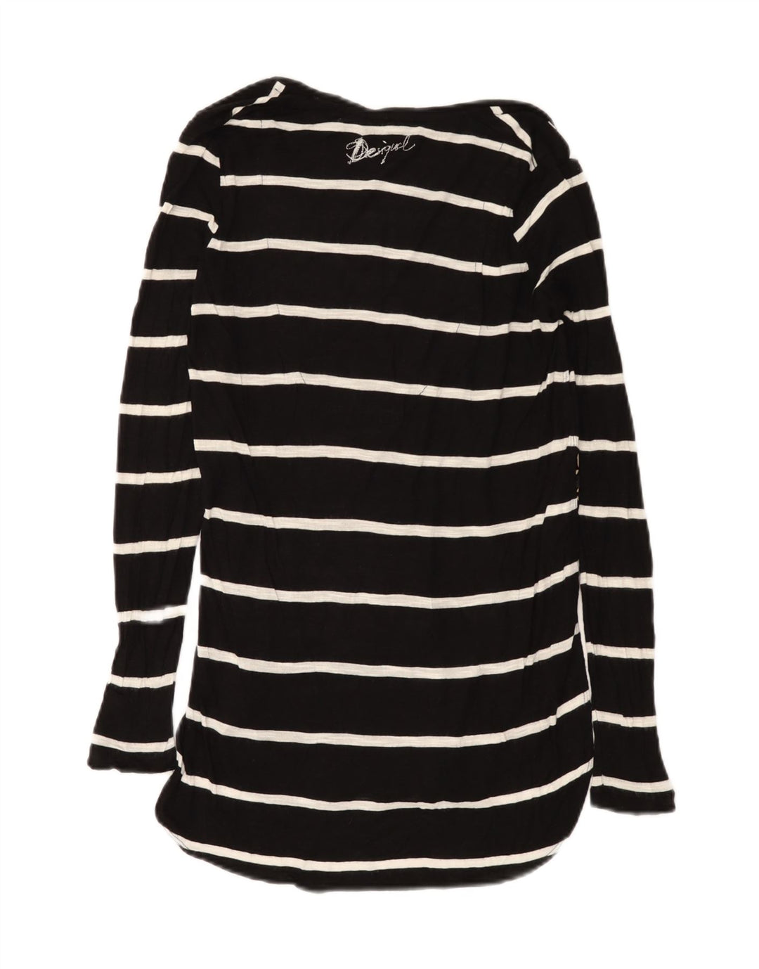 Desigual Dame Grafisk Langærmet Tunika Top UK 12 Medium Sort Stribet