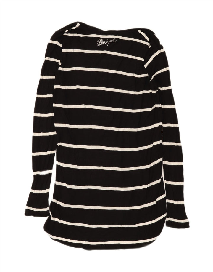 Desigual Dame Grafisk Langærmet Tunika Top UK 12 Medium Sort Stribet