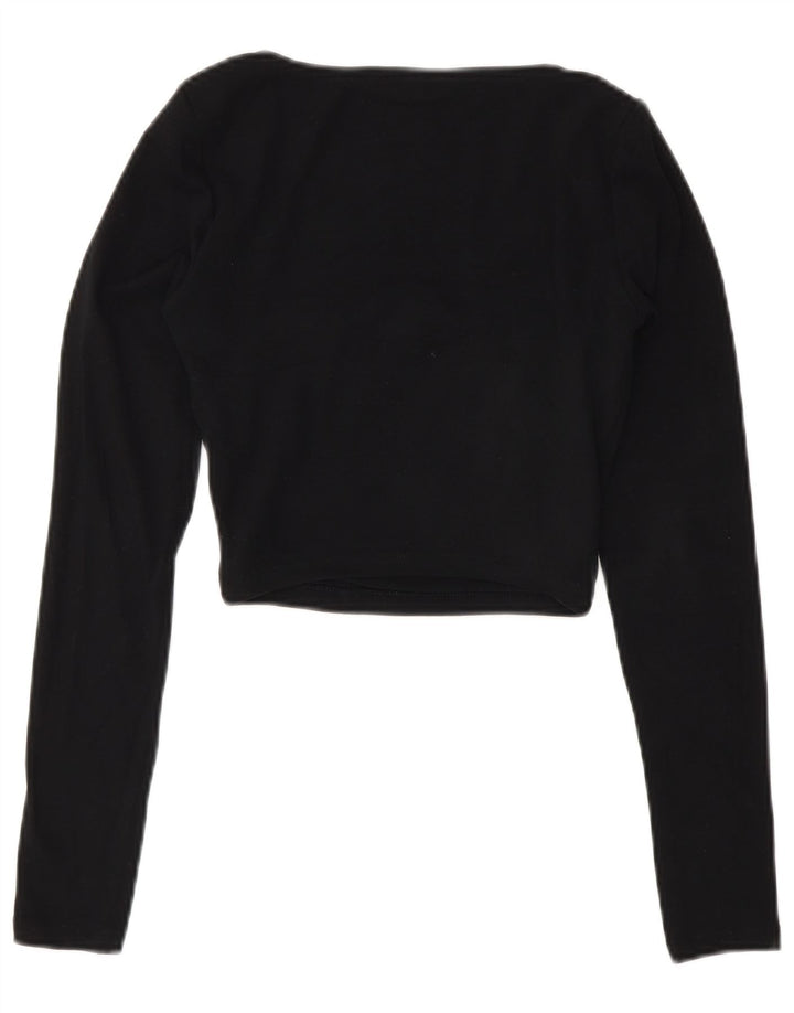 Zara Womens Crop Top Langærmet UK 8 Small Black Bomuld