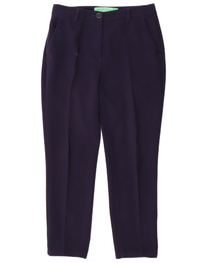 BENETTON Dame Slim Suit Bukser UK 10 Small W30 L26 Navy Blue Polyester