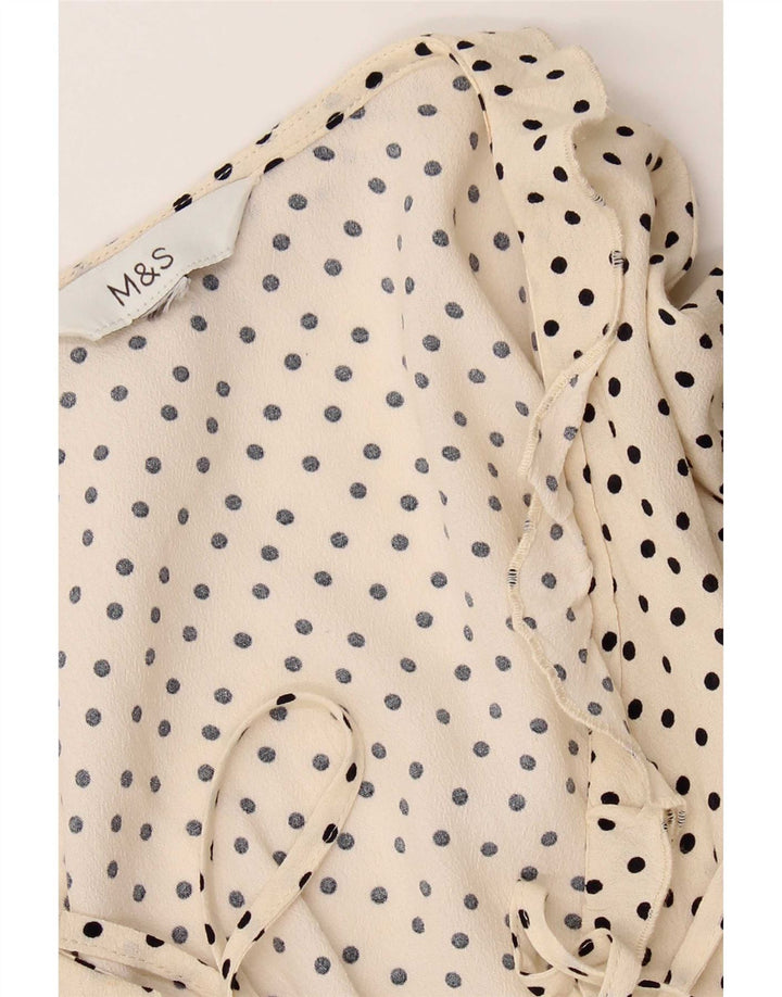 Marks & Spencer Dame Flæse foran bluse Top UK 18 XL Off White Polka Dot