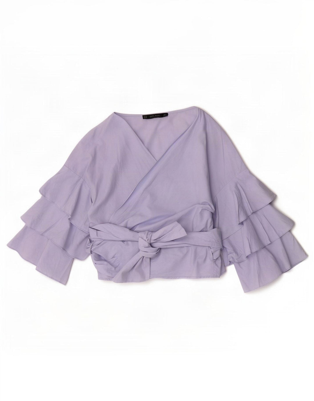 Zara Dame 3/4-ærmet Wrap Shirt Bluse UK 10 Small Blue