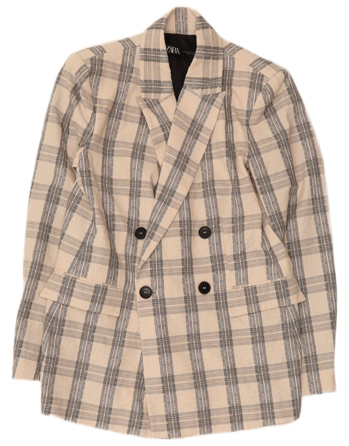 Zara Herre Dobbeltradet Blazer Jacket UK 38 Medium Beige Check Acetate