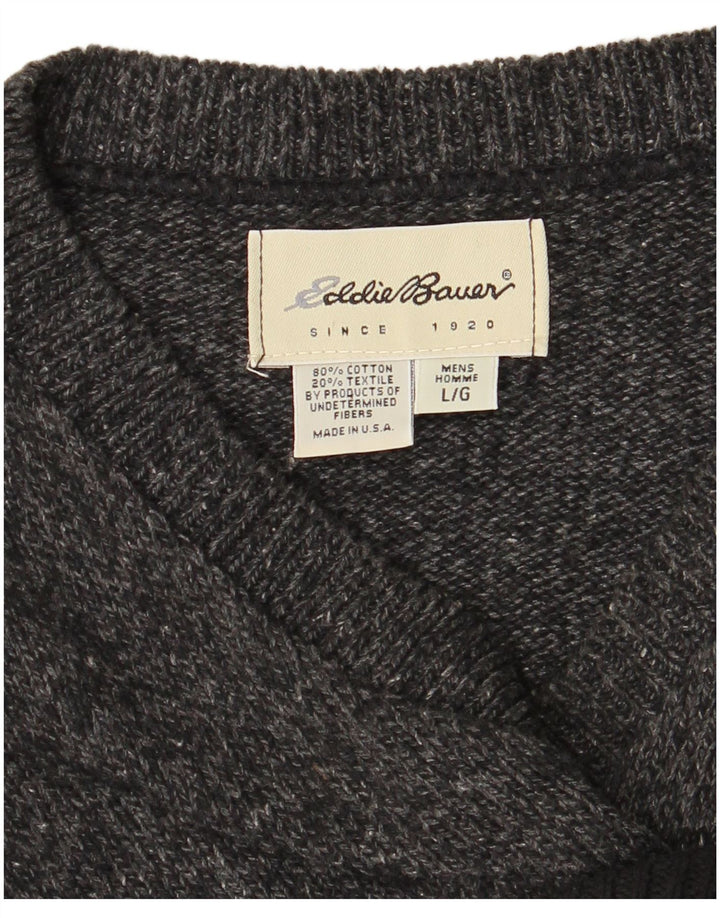 EDDIE BAUER Herre V-hals sweater Stor Grå Colourblock Bomuld