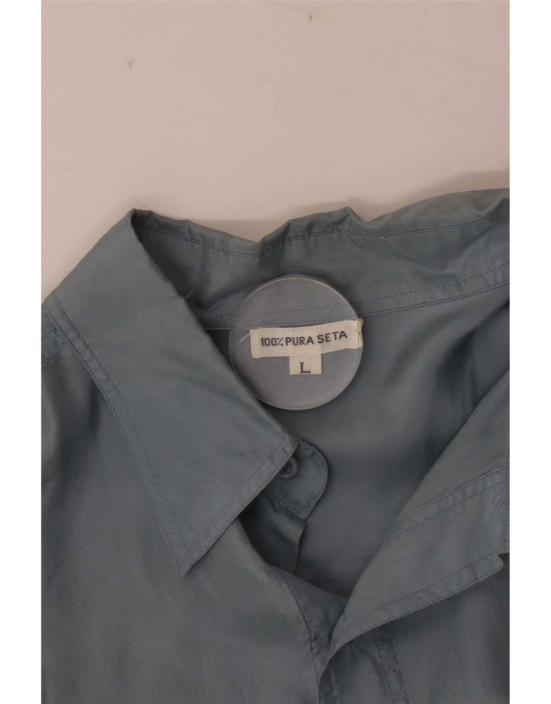 Vintage kortærmet herreskjorte stor blå silke