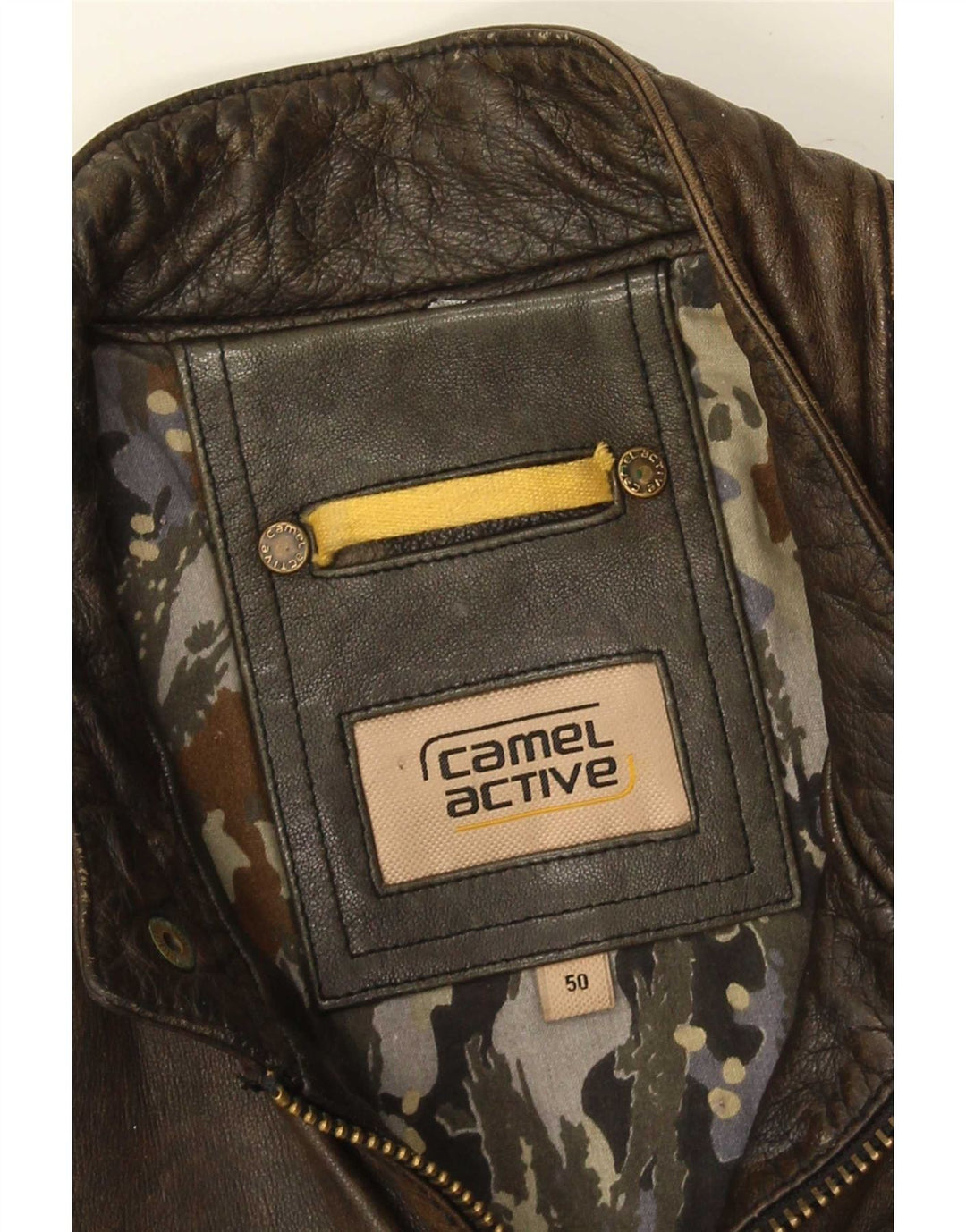 Camel Active Herre Læder Racer Jakke IT 50 Stor Brun