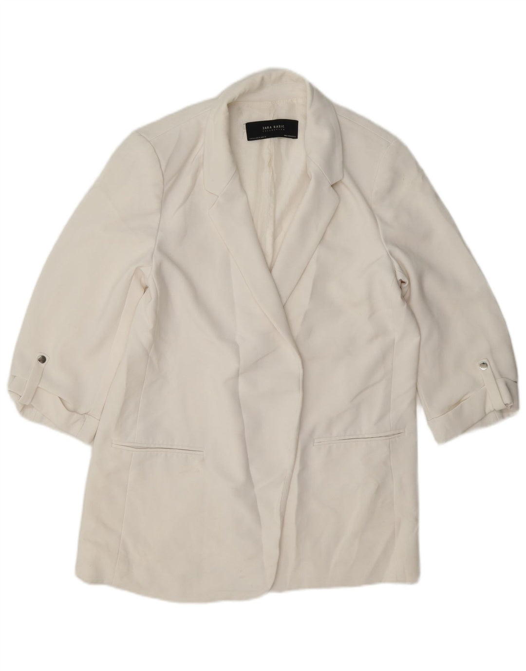 Zara Dame 3/4 ærmet åben blazerjakke UK 18 XL Hvid Acetat