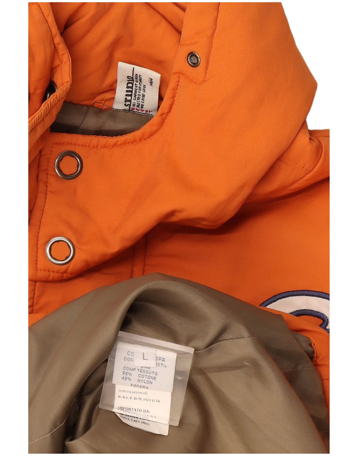 Studio Herre grafisk hættepolstret jakke UK 40 Large Orange Cotton