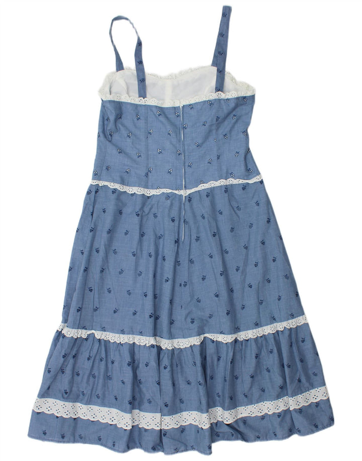 VINTAGE ærmeløs maxikjole til kvinder IT 42 Medium Blue Floral Polyester