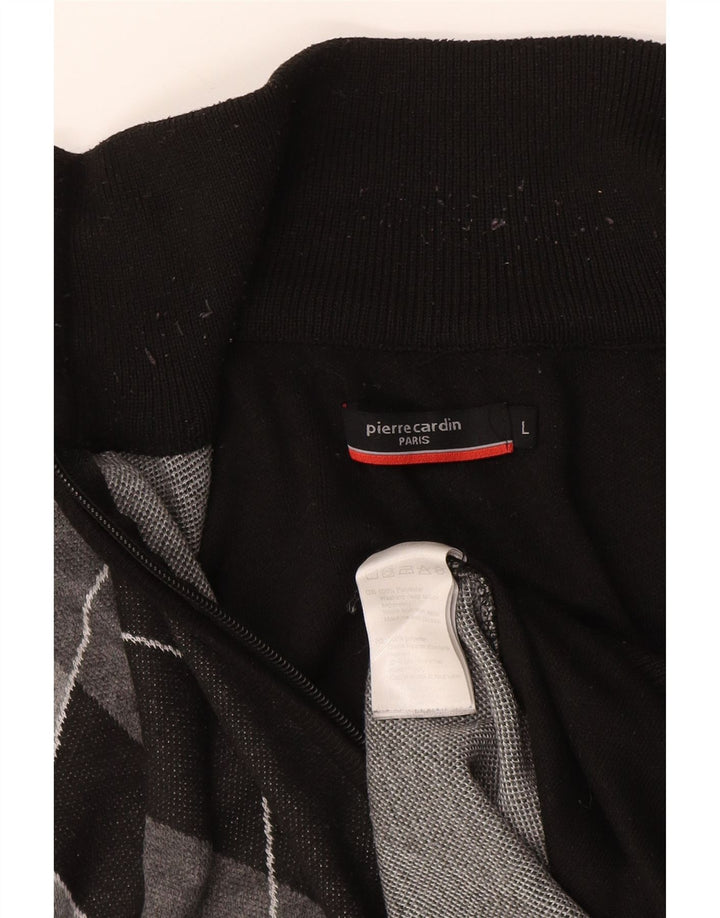 Pierre Cardin Herre Cardigan Sweater Stor Sort Argyle/Diamant Polyester