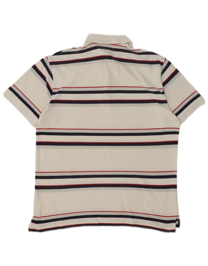 BEN SHERMAN Mens Polo Shirt Large White Striped Cotton
