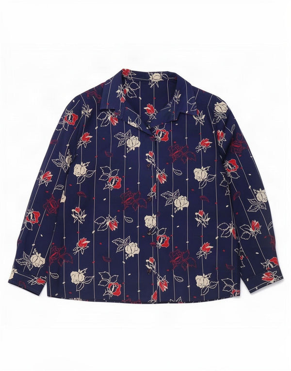 Vintage dameskjorte UK 12 Medium Navy Blue Floral