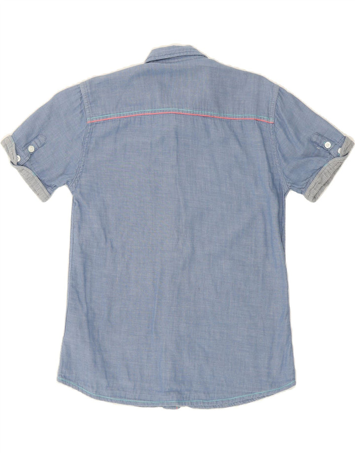 GUESS Womens Graphic Short Sleeve Shirt UK 12 Medium  Blue Cotton Vintage Guess and Second-Hand Guess from Messina Hembry 