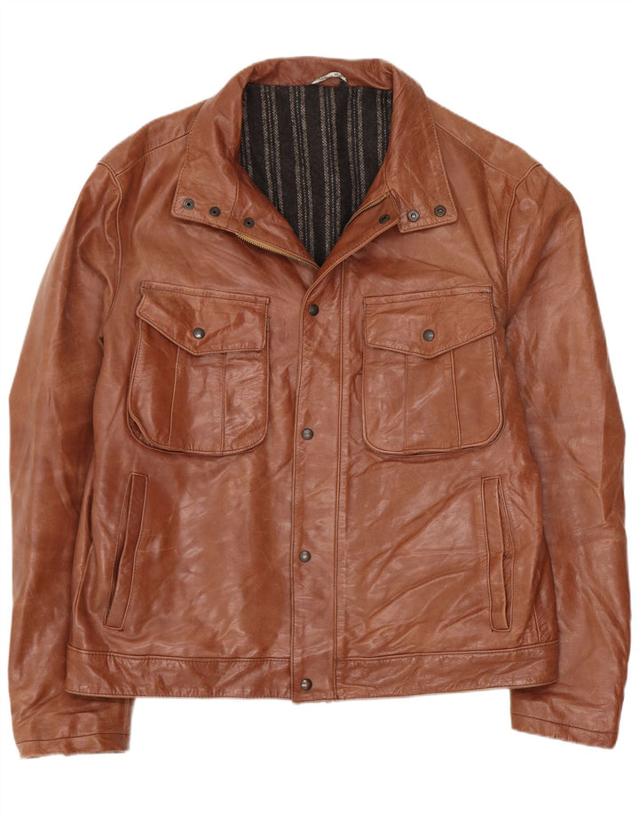 Vintage Herre Læder Utility Jacket IT 50 Large Brown