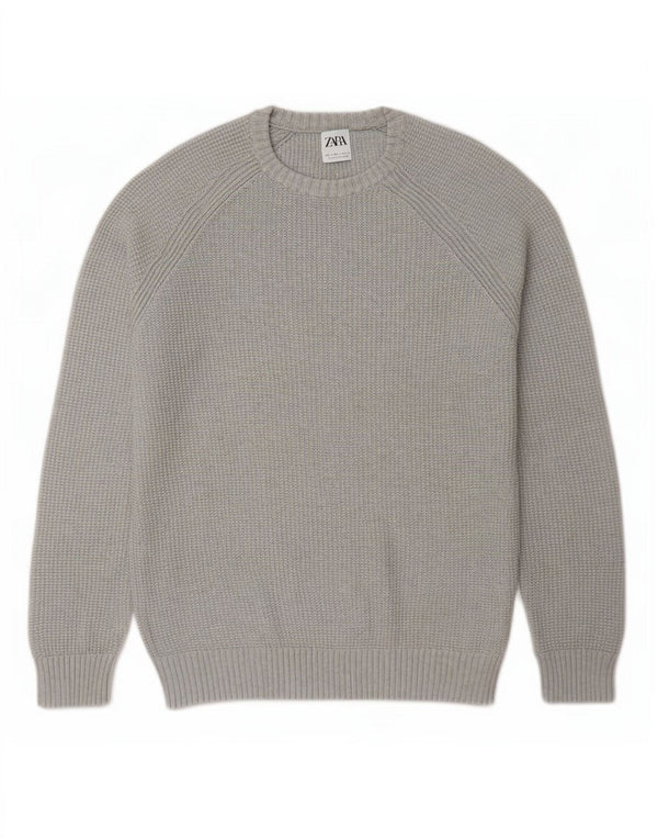 Zara Mens Crew Neck Jumper Sweater Large Grey