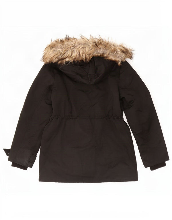 Topshop Dame Hooded Parka Jacket UK 8 Small Black Polyester