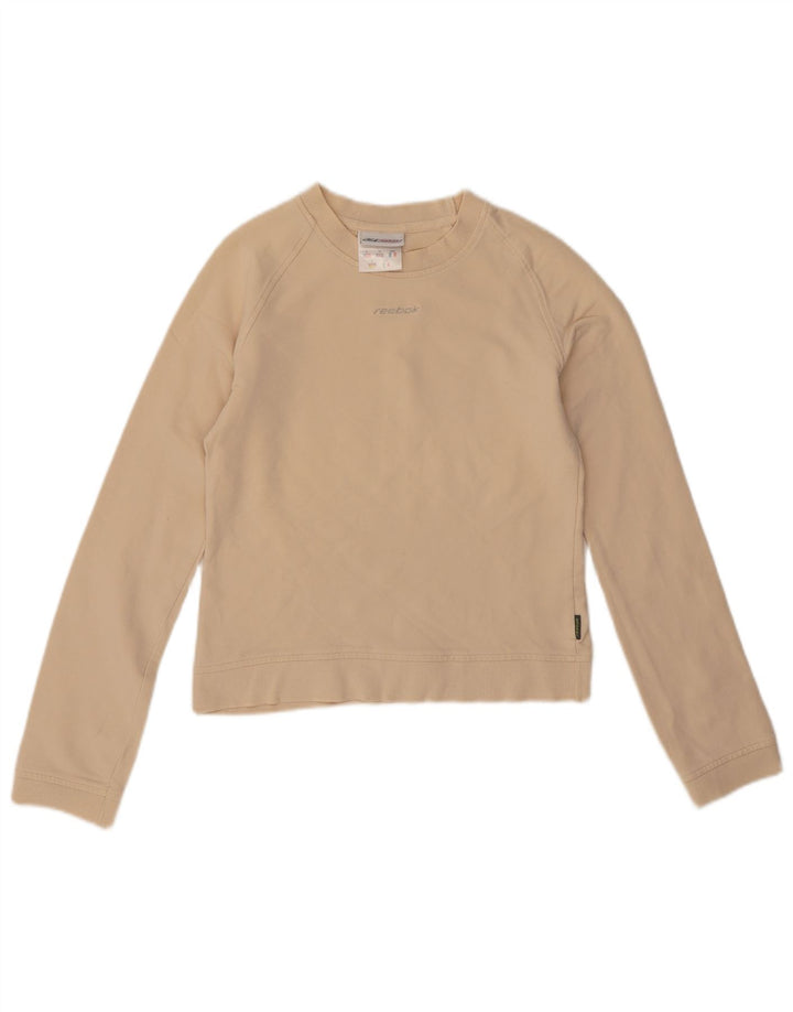 Reebok Womens Crop Sweatshirt Jumper UK 10 Small Beige Bomuld