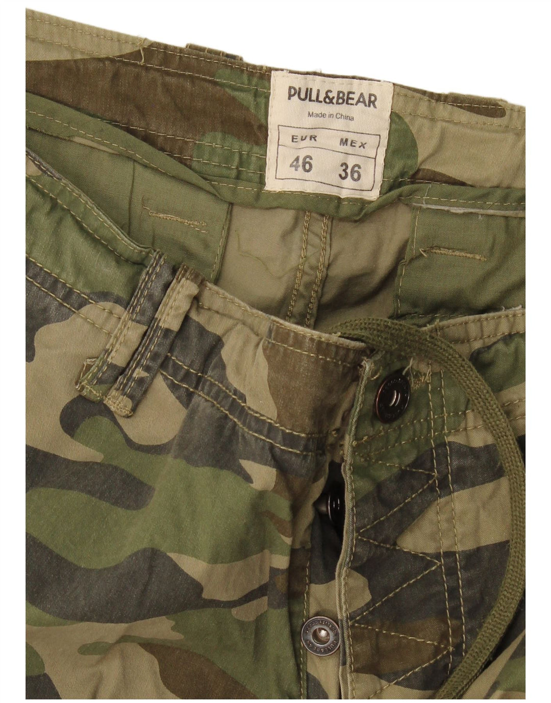 Pull & Bear Herre Cargo Shorts EU 46 XL W36 Khaki Camouflage