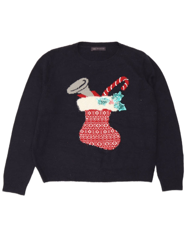 Marks & Spencer Dame sweater med rund hals DK 18 XL Navy Blue Christmas