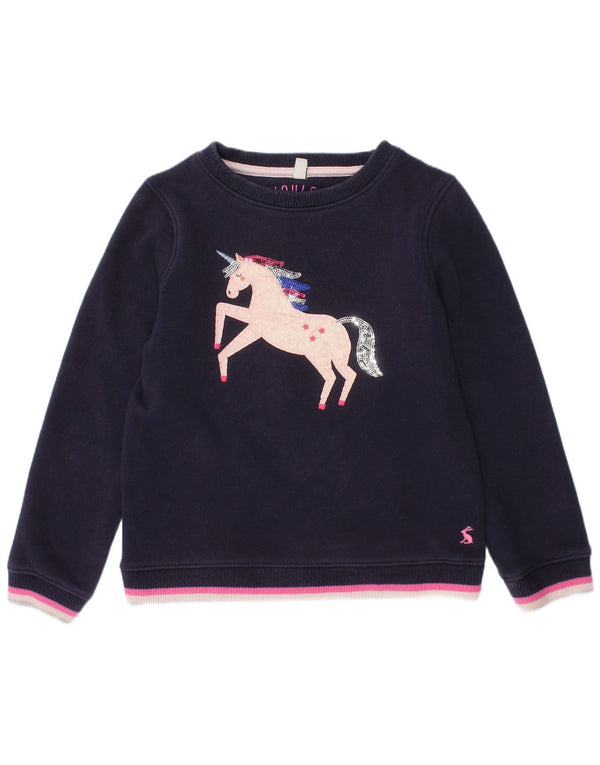 Joules Girls Unicorn Sweatshirt Jumper 7-8 år Navy Blue Polyester